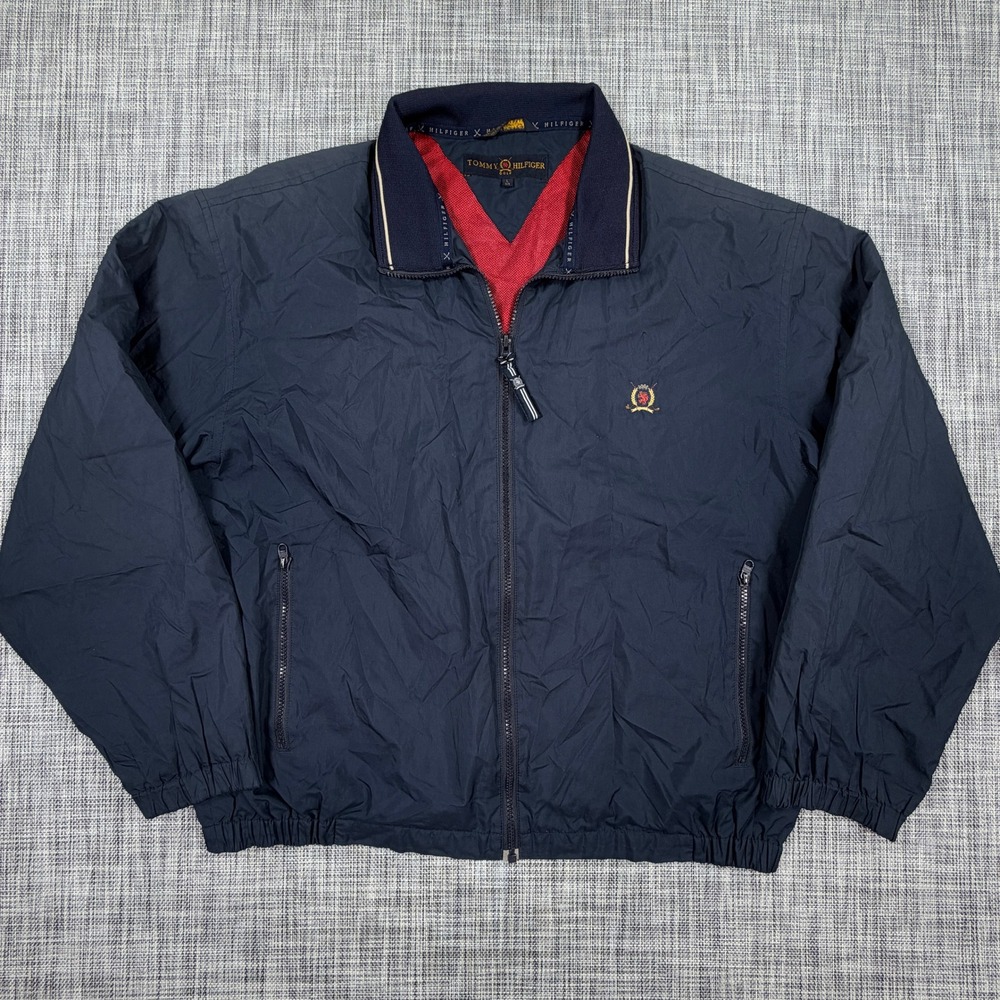 Vintage Tommy Hilfiger Golf Windbreaker Jacket Mens L Navy Mesh Lined Full Zip
